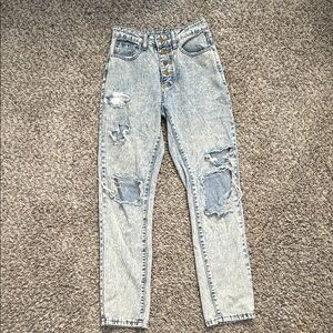 SHEIN Light Wash Ripped Skinny Jeans